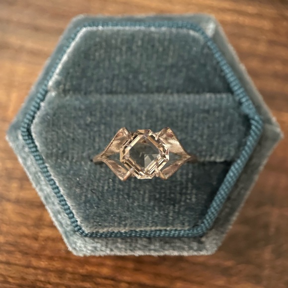 Vintage Designer Espo Light Gray Art Glass Sterling Silver Ring - Size 5 - Picture 1 of 4